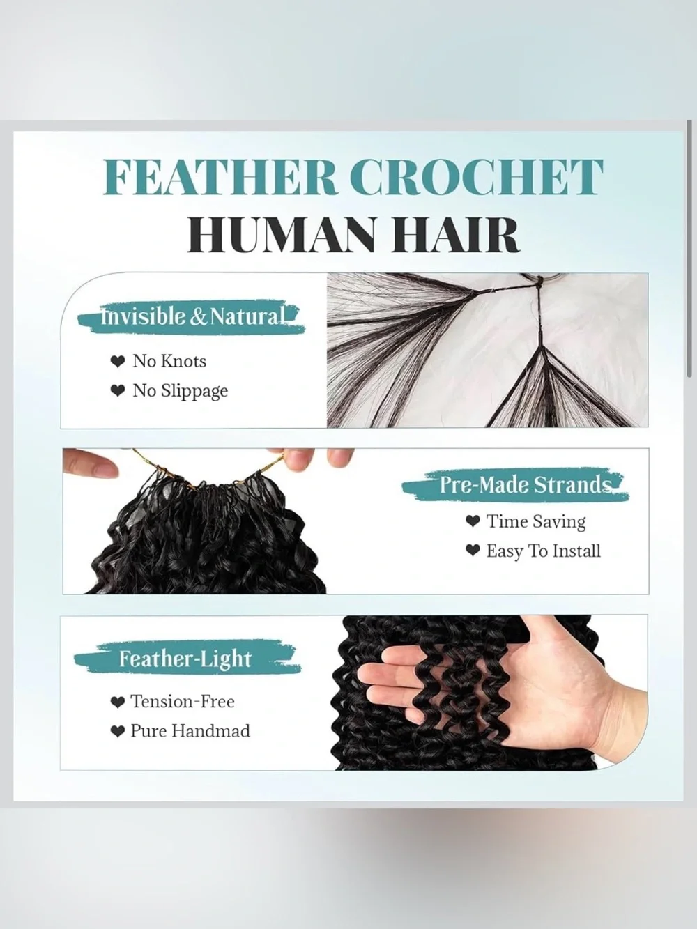 Burmese Curly Crochet Human Hair 22 Inch 60g Knotless Pre-Separated Feather Huma